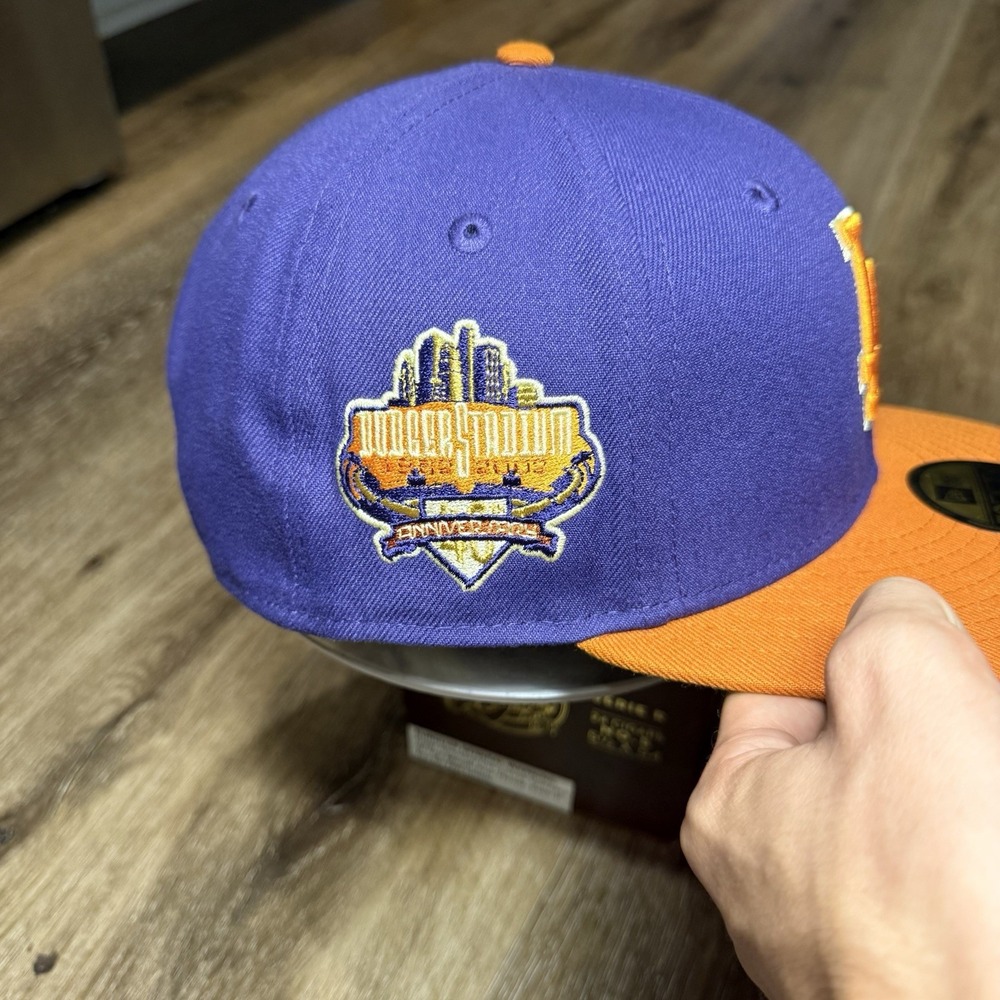 Hat Club Los Angeles Dogers New Era Cap 7 3/4 Purple‎ Orange 40th Side Patch - Picture 2 of 7